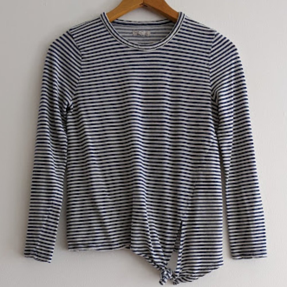 Madewell Blue and White Striped Blouse with Knot Size L